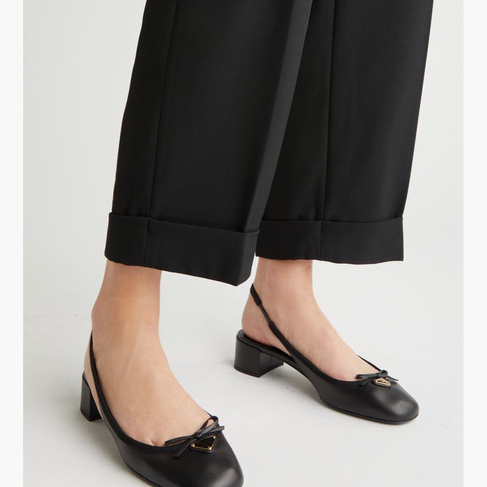 Authentic Prada Triangle Logo Bow Slingback Pump Black Leather EU 39 US 9 New - Picture 3 of 9